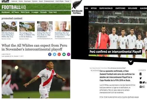 Medios de comunicación de Nueva Zelanda informan sobre el partido con Perú.