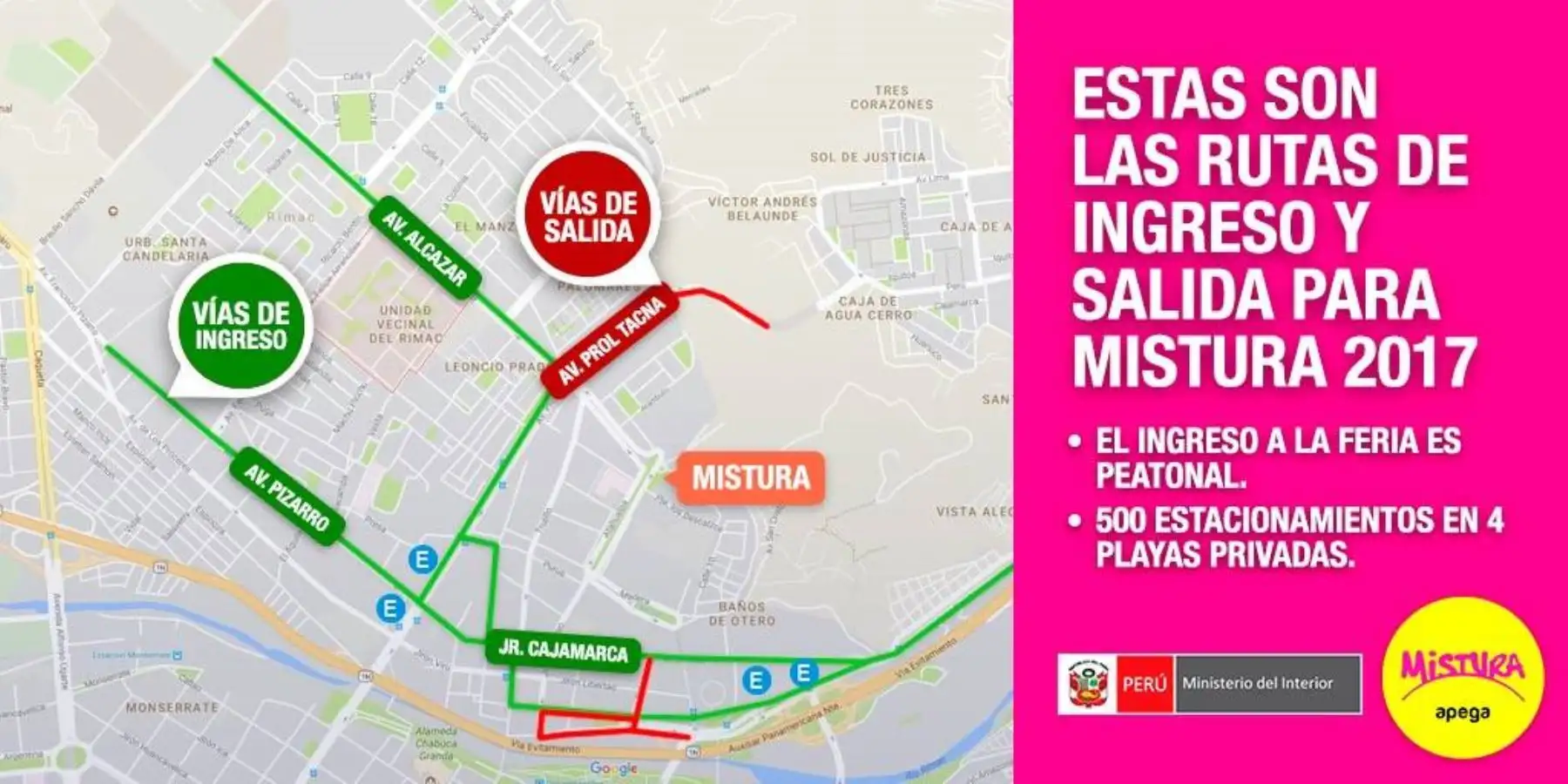 Estas son las rutas de ingreso y salida. Foto: Difusión.
