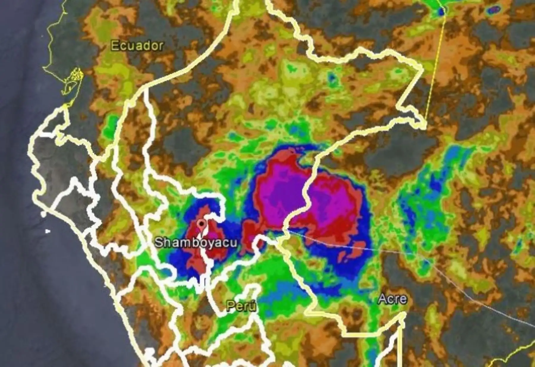 Las intensas lluvias registradas anoche sobre la región San Martín alcanzaron valores récord en el distrito de Shamboyacu, perteneciente a la provincia de Picota, lo que produjo desbordes e inundaciones que afectaron a las poblaciones de la zona, informó el Servicio Nacional de Meteorología e Hidrología (Senamhi).