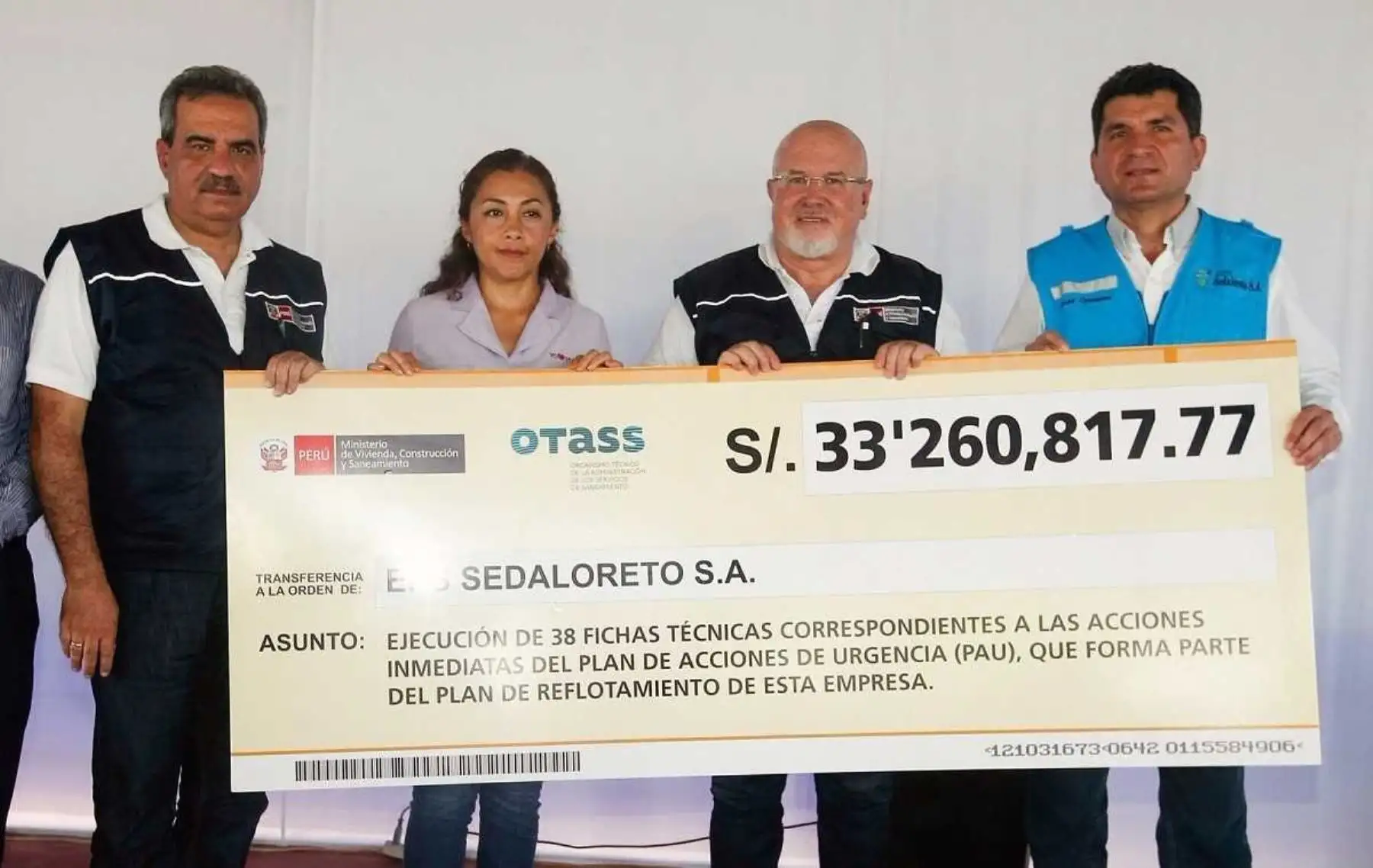 Mejorará la calidad del servicio de agua potable de cerca de 400 mil habitantes de las localidades de Iquitos, Yurimaguas y Requena.