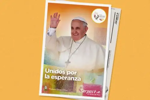 Postal conmemorativa por visita del papa Francisco a Perú. Foto: CEP/ANDINA.