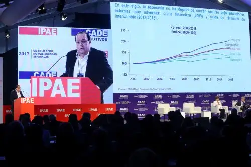 LIMA,PERÚ-NOVIEMBRE 29. Presidente del Banco Central de Reservas del Perú, Julio Velarde, expone en el CADE Ejecutivo 2017. Foto: ANDINA/Luis Iparraguirre