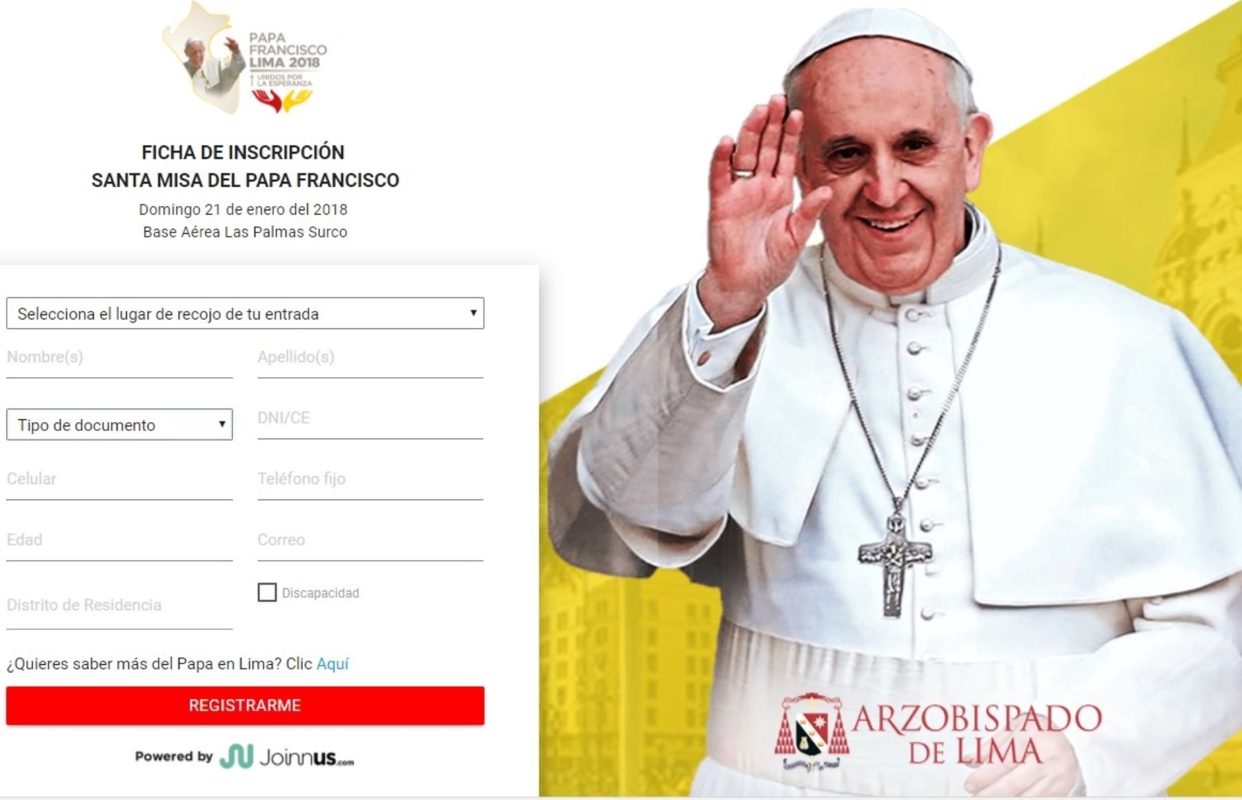 Papa Francisco: hoy se inicia inscripción en línea para misa en Las Palmas. Foto: ANDINA/Difusión.