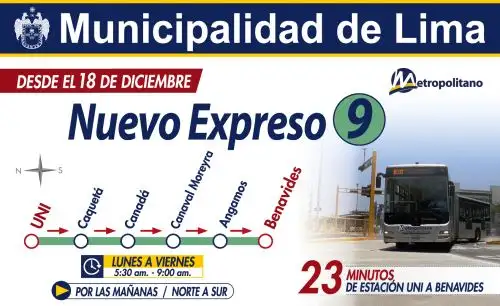 Servicio Expreso 9 de El Metropolitano. Foto:ANDINA/Difusión