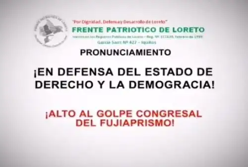 El Frente Patriótico de Loreto rechazó enérgicamente lo que considera como una “actitud prepotente y dictatorial de la mayoría parlamentaria fujimorista que ha generado una crisis política y de gobernabilidad en el país, con impredecibles consecuencias”.
