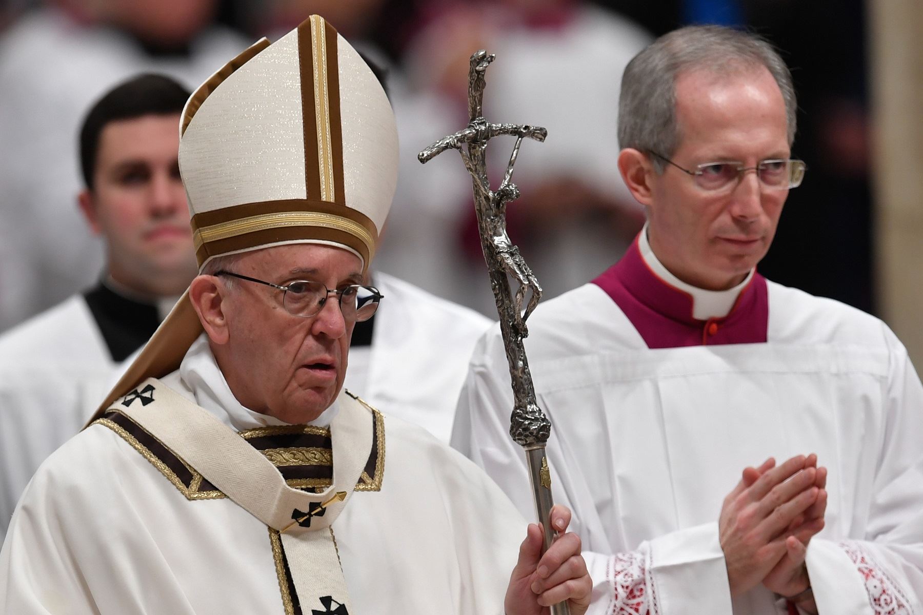 Papa Francisco durante Misa del Gallo. Foto: AFP.