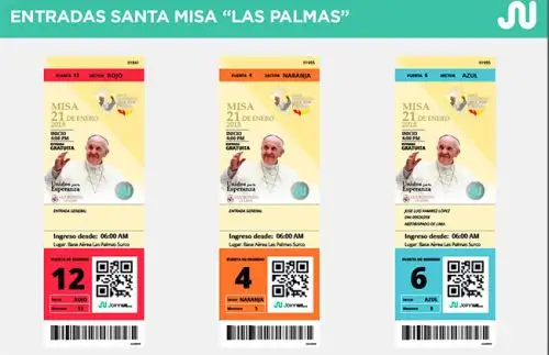 Entradas para la misa en base Las Palmas. Foto: Difusión