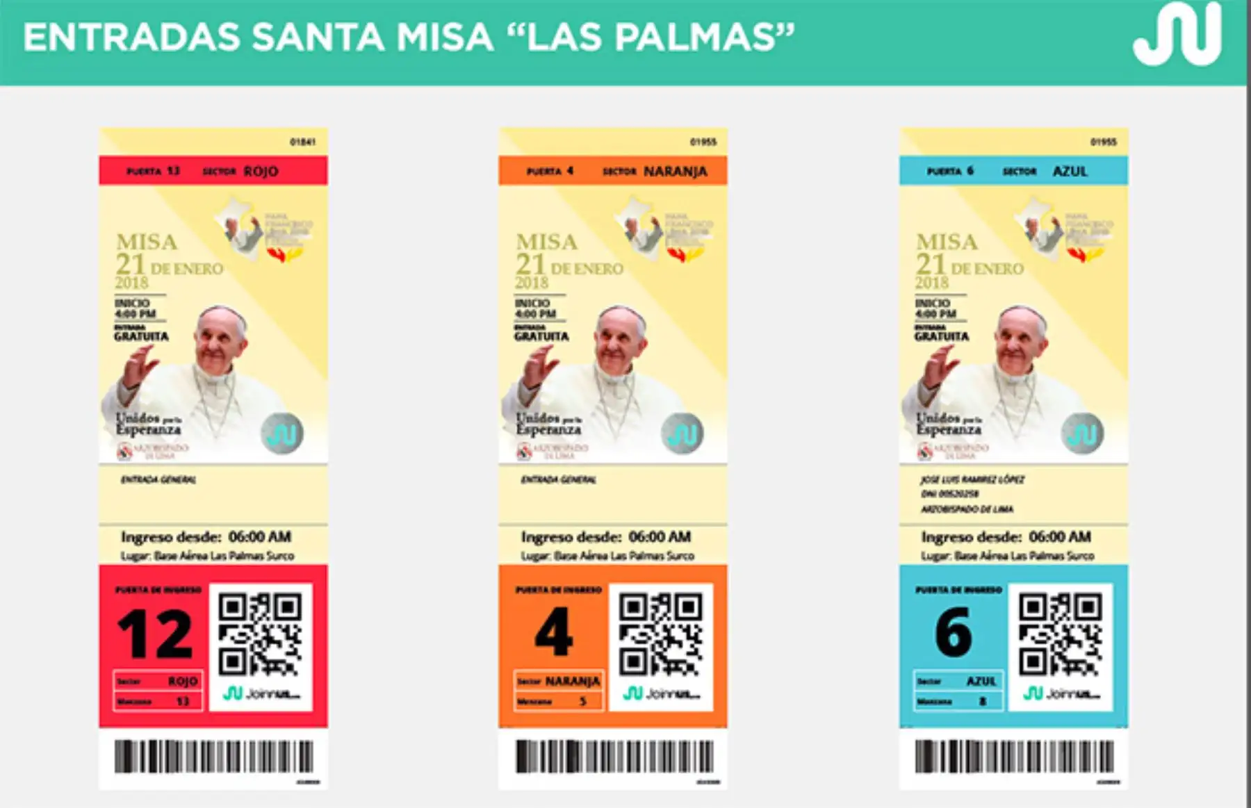 Entradas para la misa en base Las Palmas. Foto: Difusión