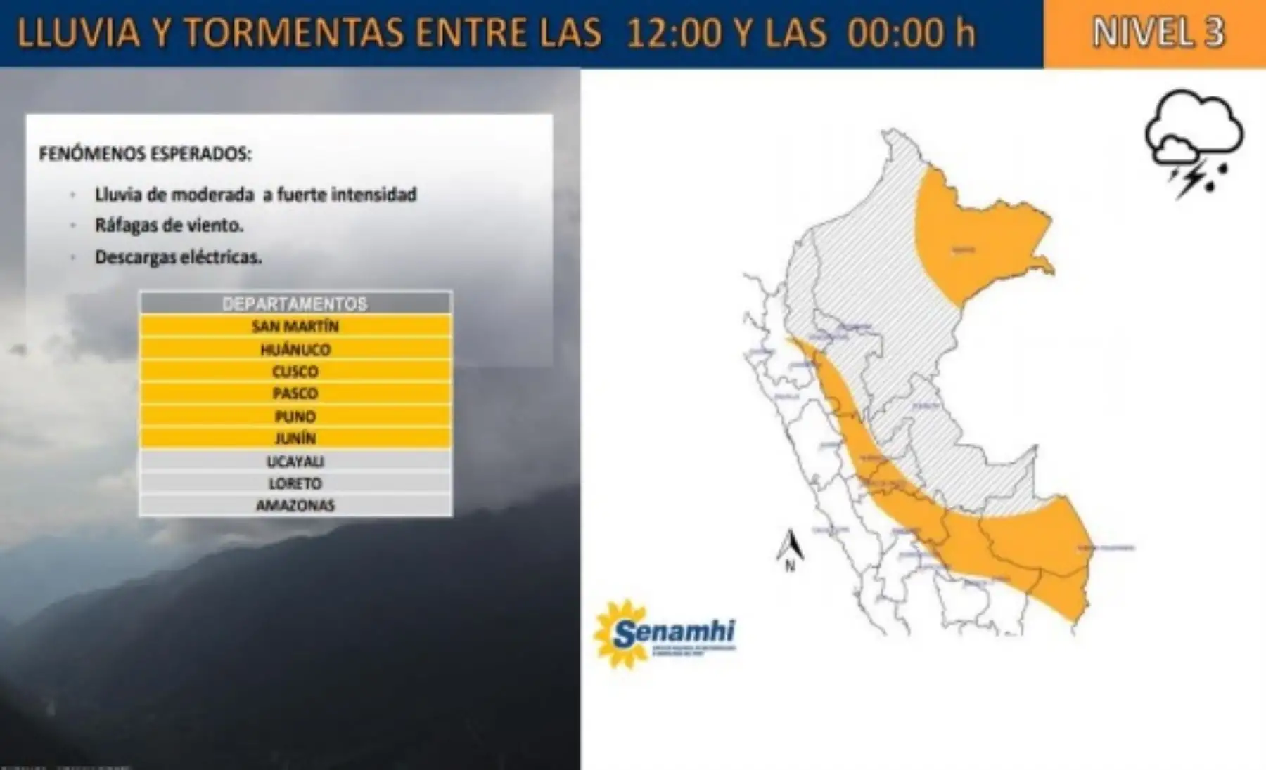 Lluvias moderadas a fuertes se prevé hasta la medianoche en 6 regiones