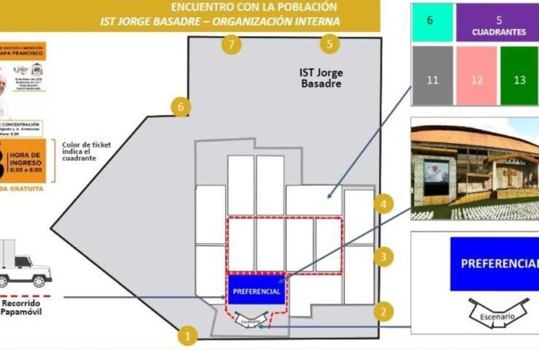 Plano del Instituto Superior Tecnológico Jorge Basadre, donde el viernes 19 el Papa Francisco se encontrará con la población de Puerto Maldonado.