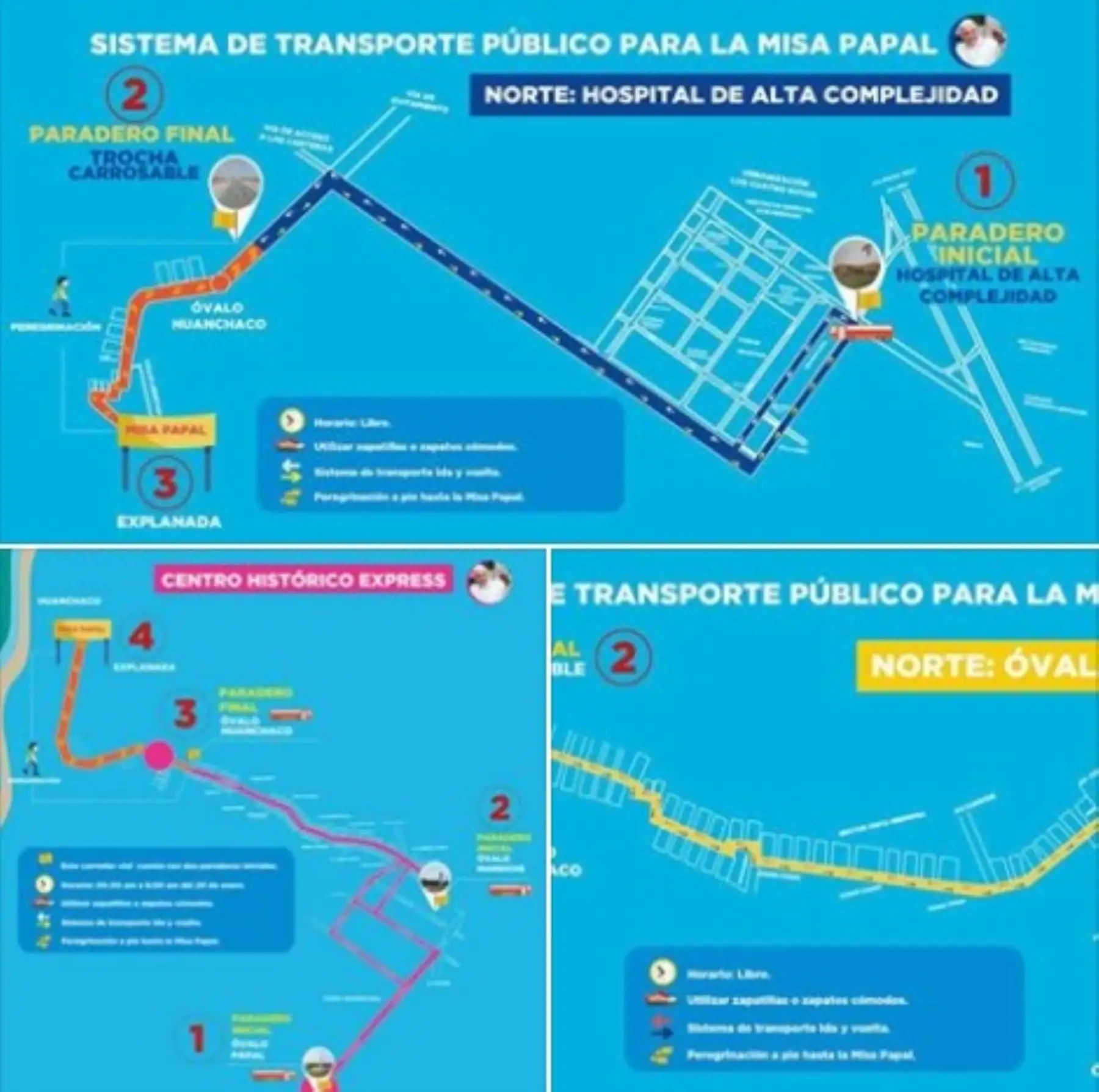 El Arzobispado Metropolitano de Trujillo, en coordinación con la Policía Nacional del Perú y la Gerencia Regional de Transporte de La Libertad, definieron los corredores viales por donde se desplazarán los peregrinos y los vehículos durante la visita del Papa Francisco a la ciudad de Trujillo, el próximo sábado 20 de enero.