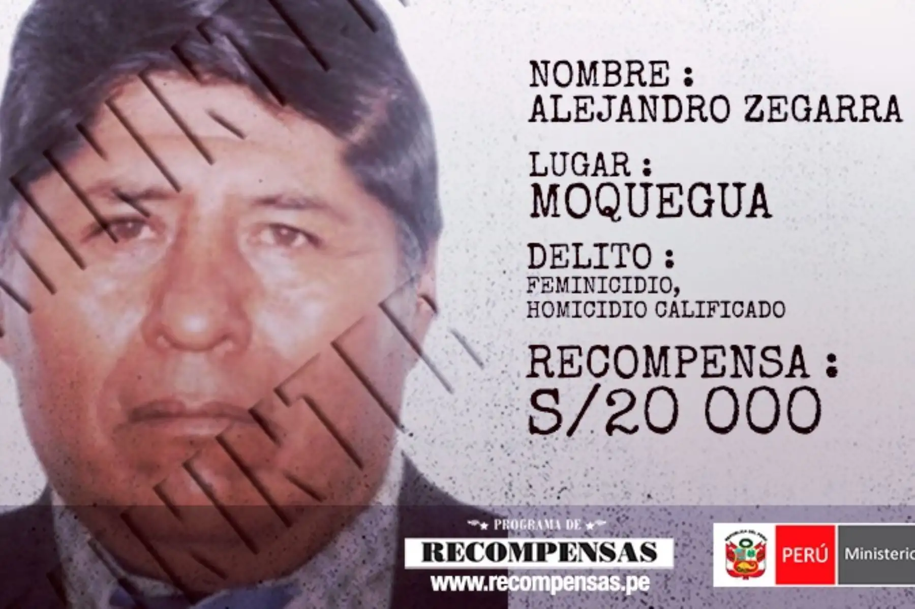 Alejandro Zegarra Candia, buscado por los ilícitos de homicidio calificado y feminicidio.
