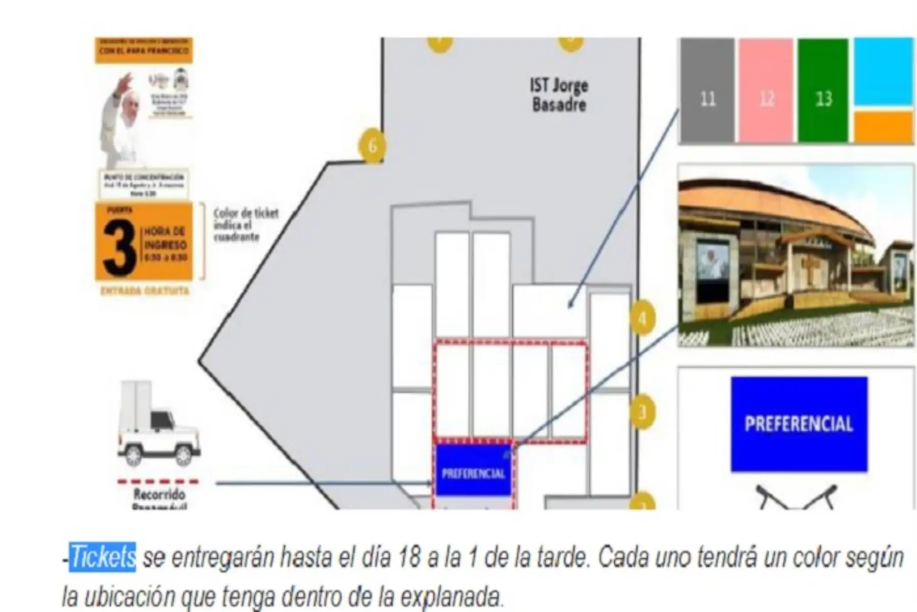 Boletos se entregarán hasta el día 18 a la 13:00 horas. Cada uno tendrá un color según la ubicación que corresponda en la explanada.
