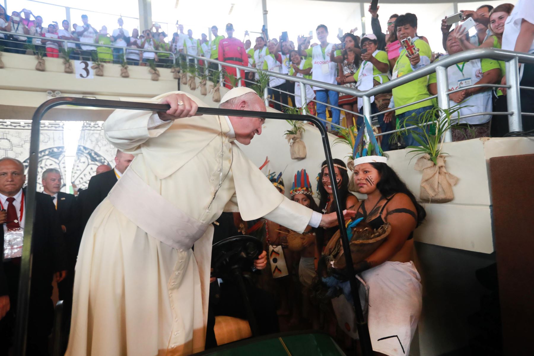 PUERTO MALDONADO PERÚ – ENERO 19. Encuentro del Papa Francisco con los pueblos de la Amazonia en el Coliseo Regional Madre de Dios. . Foto:ANDINA/Carlos Lezama