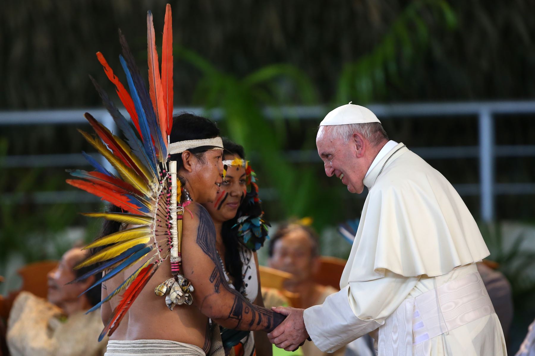 PUERTO MALDONADO PERÚ – ENERO 19. Encuentro del Papa Francisco con los pueblos de la Amazonia en el Coliseo Regional Madre de Dios. Foto: ANDINA/Juan Carlos Guzmán