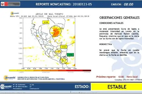 Senamhi reporta lluvias en zona oriente de Loreto con tormentas eléctricas.