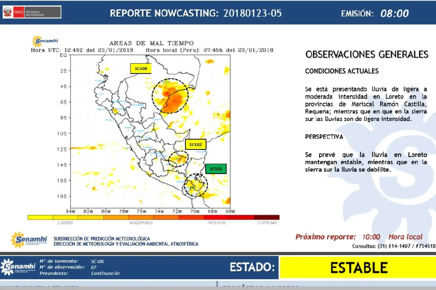 Senamhi reporta lluvias en zona oriente de Loreto con tormentas eléctricas.
