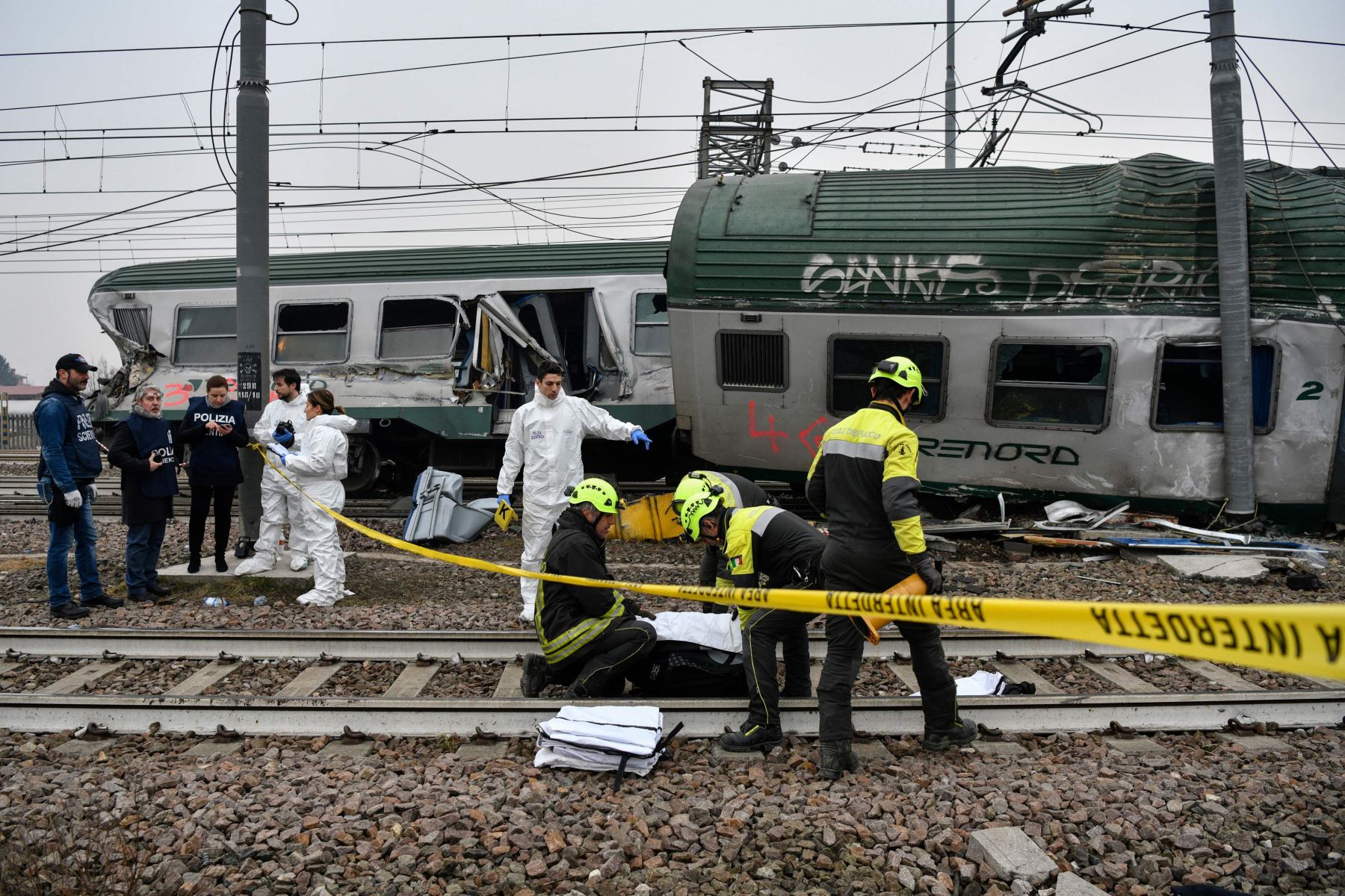 Descarrilamiento del tren en Milán. Foto: AFP