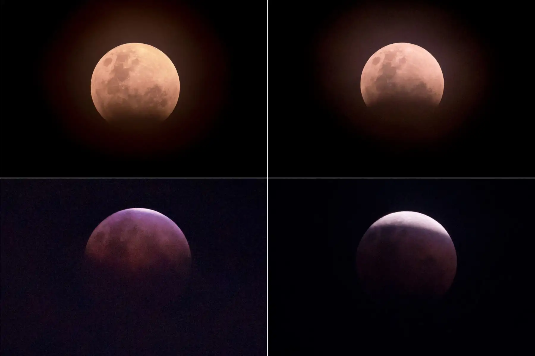 Combo de imágenes del eclipse lunar denominado "superluna azul de sangre", en Yakarta. Foto: AFP
