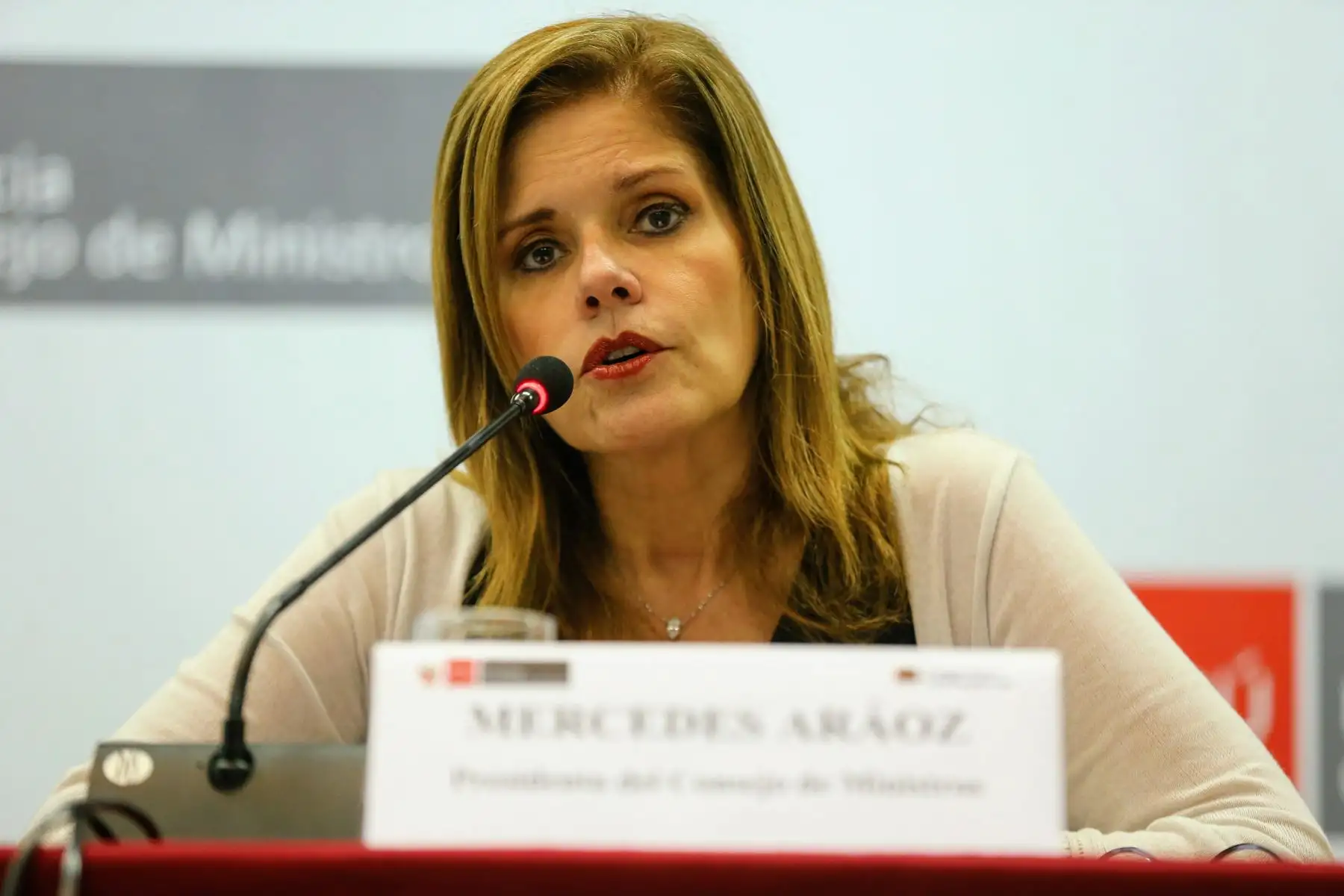 LIMA PERÚ - ENERO 31. Presidenta del Consejo de Ministros, Mercedes Araóz, ofrece conferencia en la sede de la PCM. Foto: ANDINA/Luis Iparraguirre
