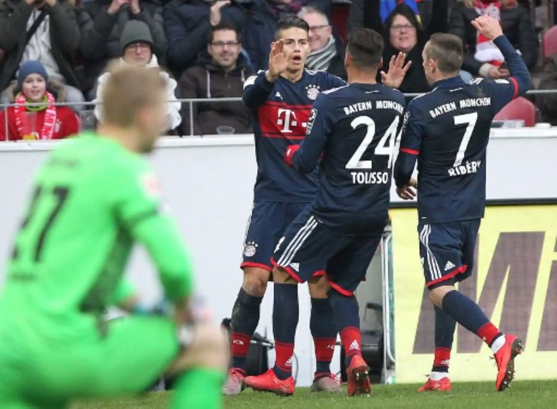 Partido de fútbol de la primera división alemana Mainz 05 contra el Bayern Munich.Foto:AFP