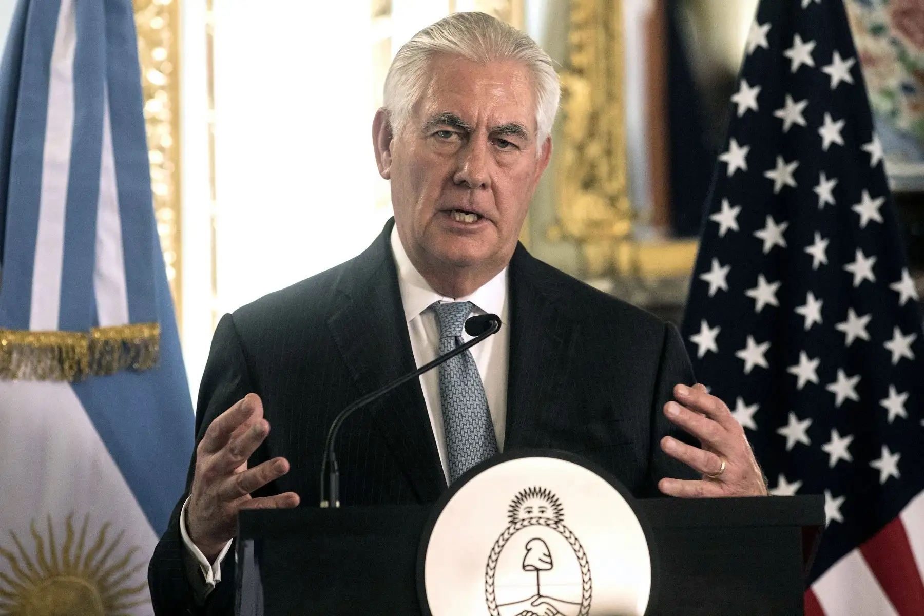 Secretario de Estado de EE. UU., Rex Tillerson en conferencia de prensa en Buenos Aires, Argentina. Foto: AFP.