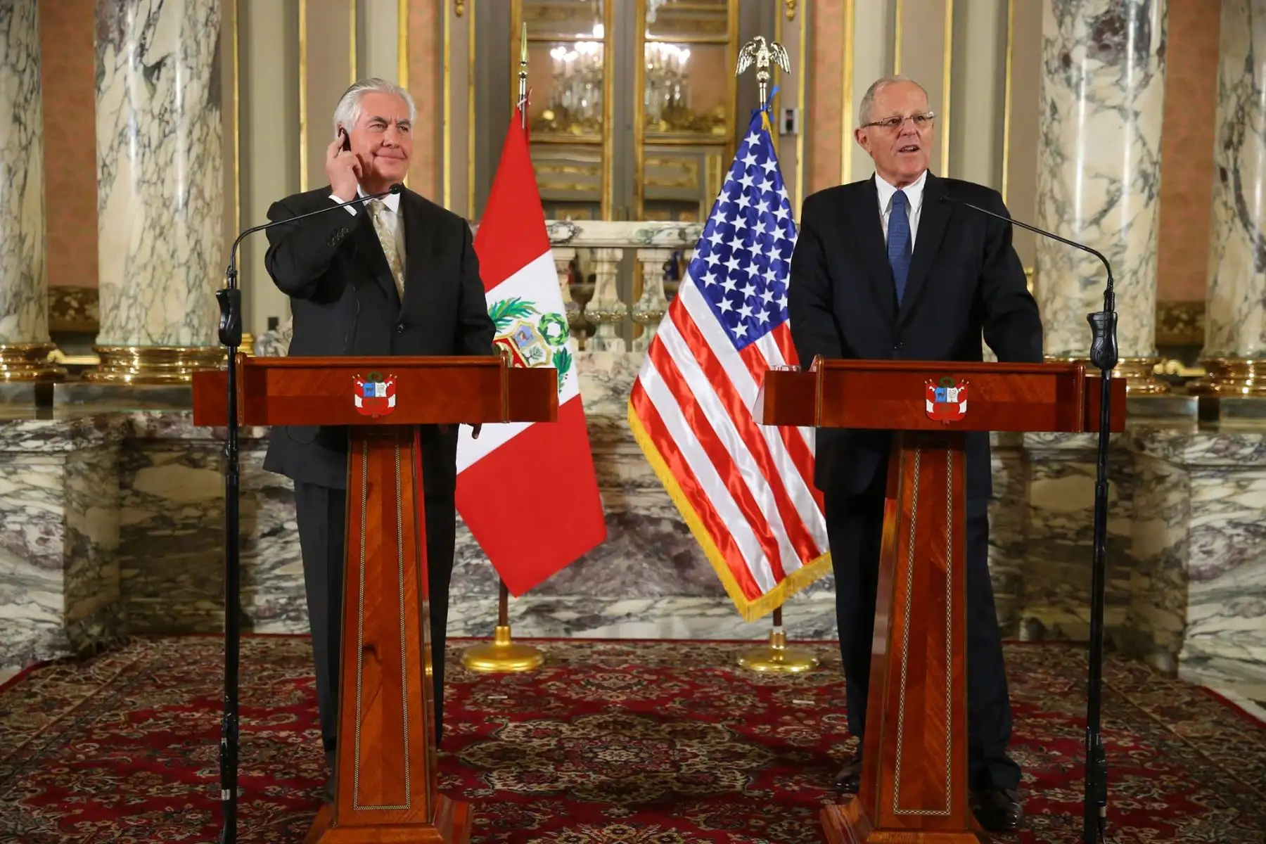 Conferencia de prensa del presidente Pedro Pablo Kuczynski  y el secretario de Estado de Estados Unidos, Rex Tillerson en palacio de Gobierno. Foto: ANDINA/ Prensa Presidencia