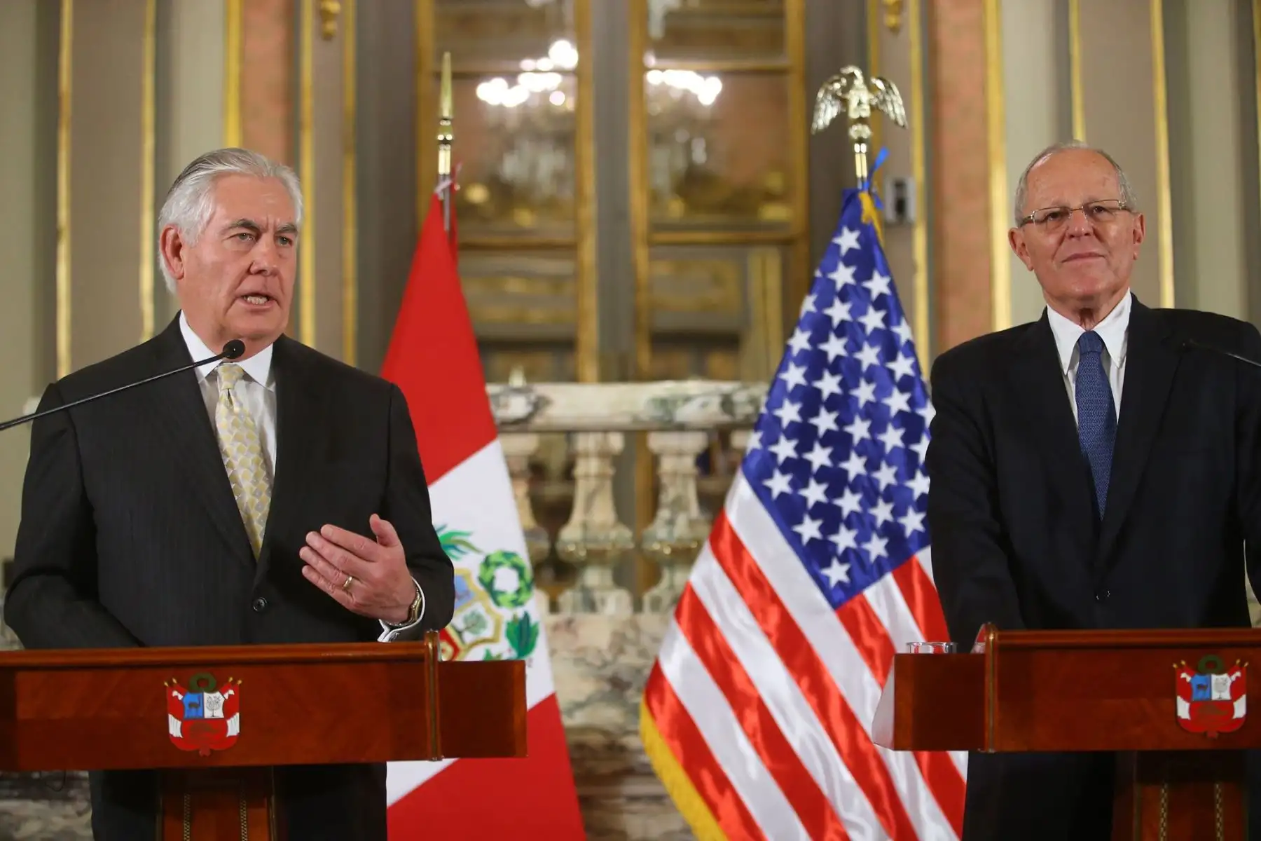 Conferencia de prensa del presidente Pedro Pablo Kuczynski  y el secretario de Estado de Estados Unidos, Rex Tillerson en palacio de Gobierno. Foto: ANDINA/ Prensa Presidencia
