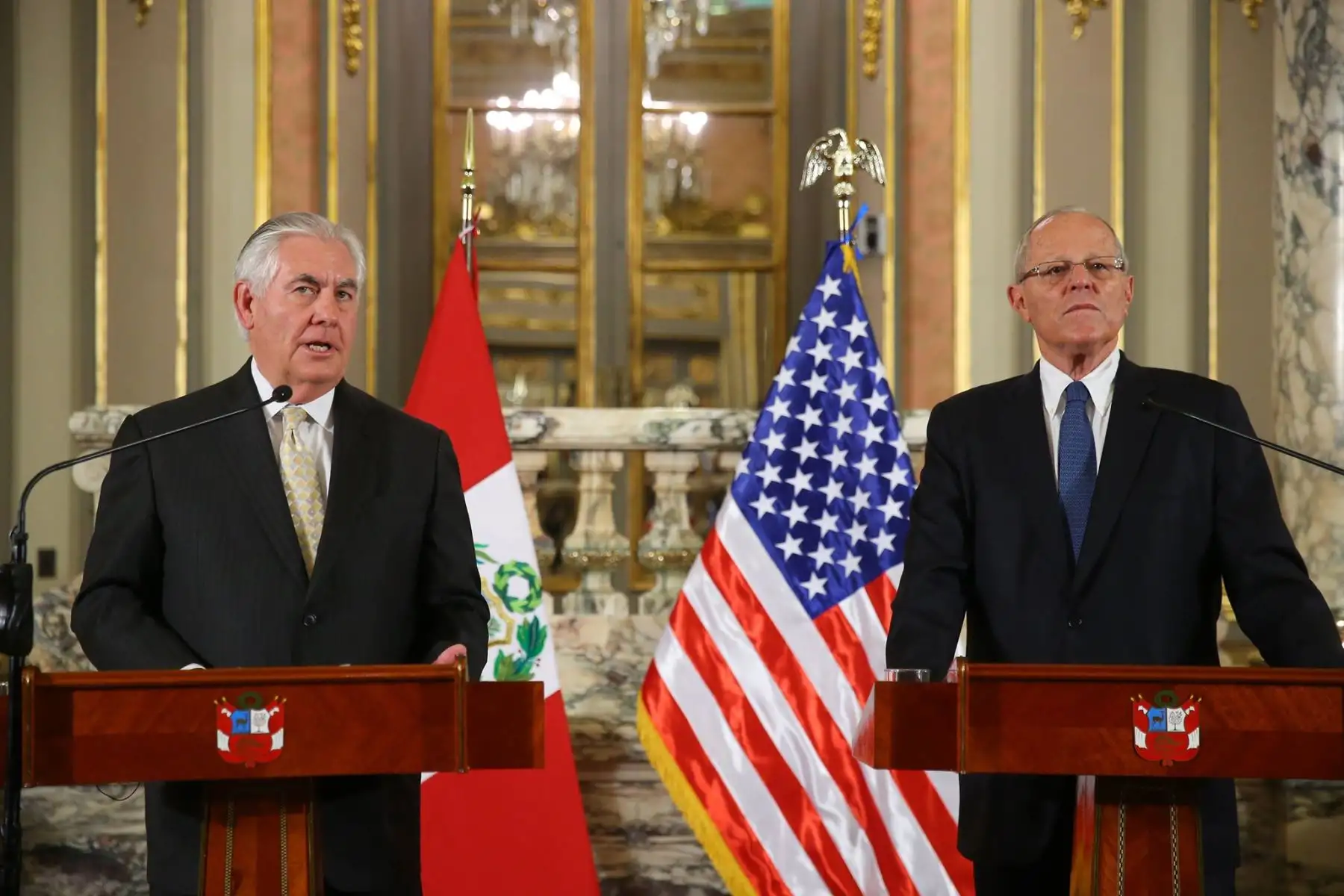Conferencia de prensa del presidente Pedro Pablo Kuczynski  y el secretario de Estado de Estados Unidos, Rex Tillerson en palacio de Gobierno. Foto: ANDINA/ Prensa Presidencia