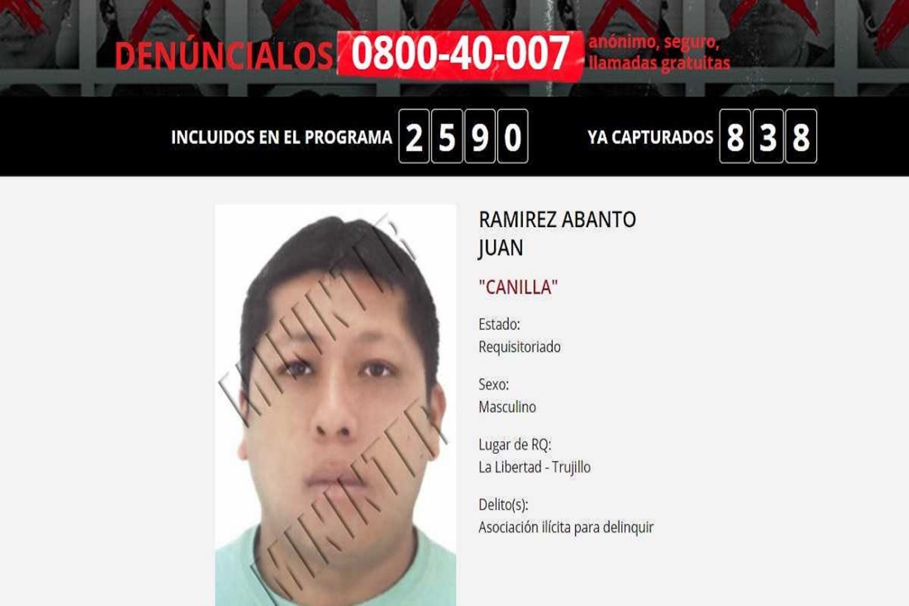 Juan Ramírez Abanto se encontraba en la lista de los más buscados del Mininter.
