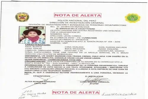 Imagen de uno de los menores desaparecidos. Foto: Difusión.