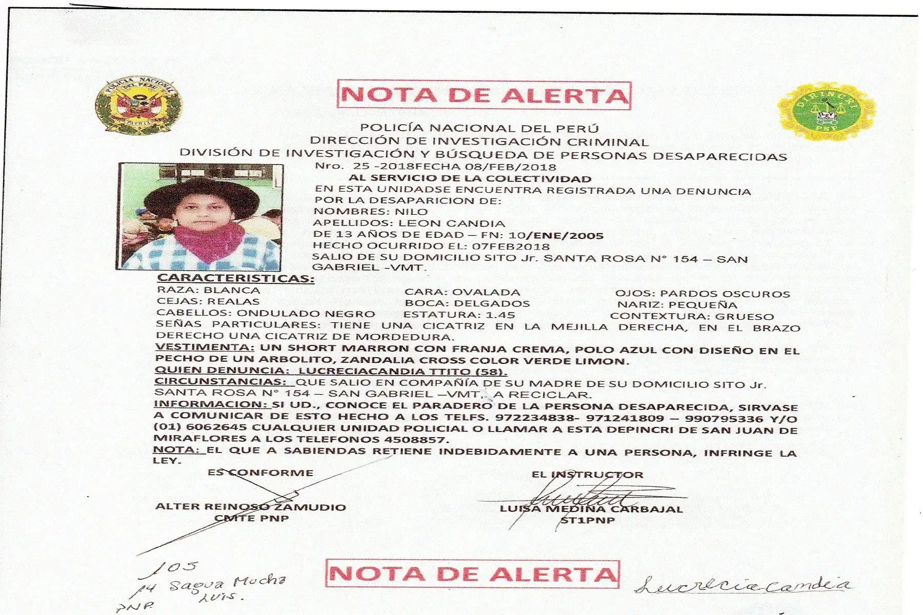 Imagen de uno de los menores desaparecidos. Foto: Difusión.