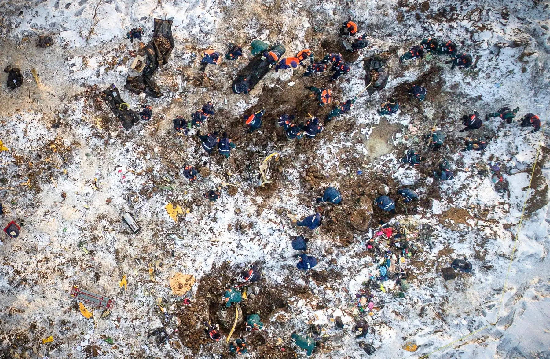 Vista áerea del lugar del accidente del avión en Rusia. Foto: AFP