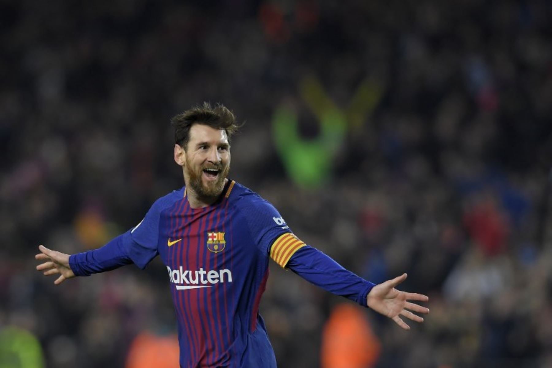 Lionel Messi celebra después de anotar su primer gol al Girona FC en el Camp Nou de Barcelona.Foto:AFP
