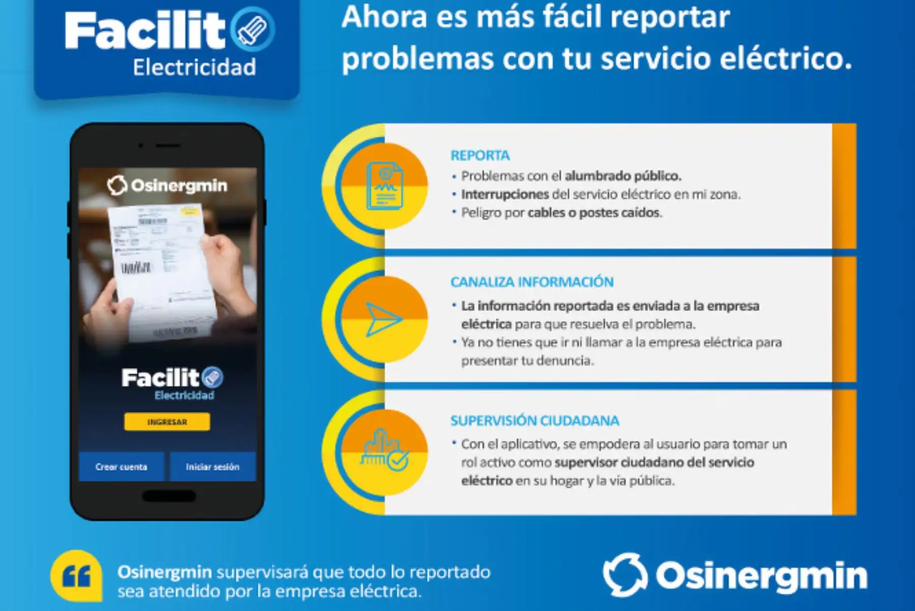 Aplicativo Facilito para reportar fallas en servicio eléctrico. Foto: Internet /Medios