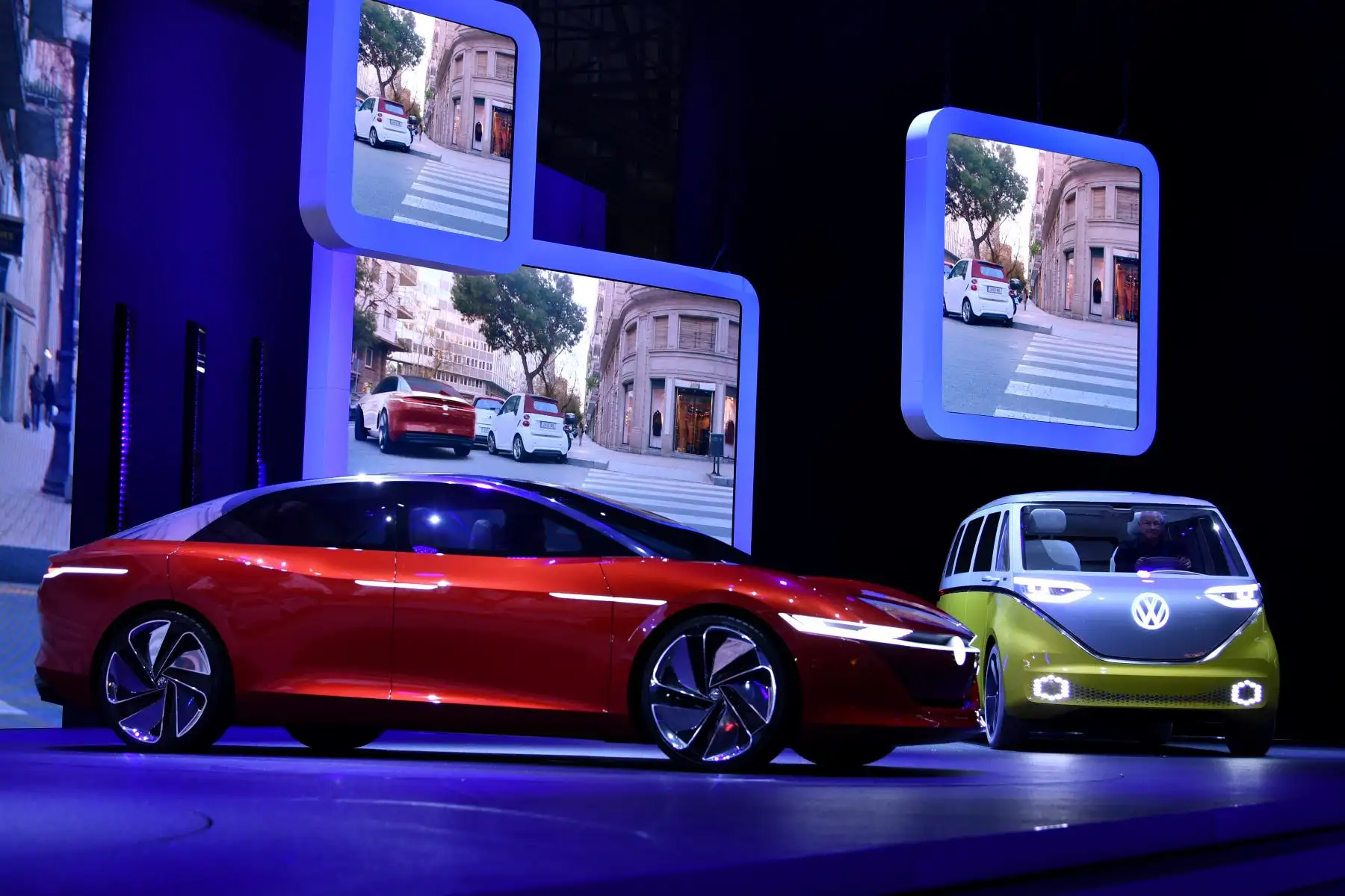 Nuevo Volkswagen I.D. Vizzio se exhibe como estreno mundial en el Salón Internacional del Automóvil de Ginebra. Foto: AFP