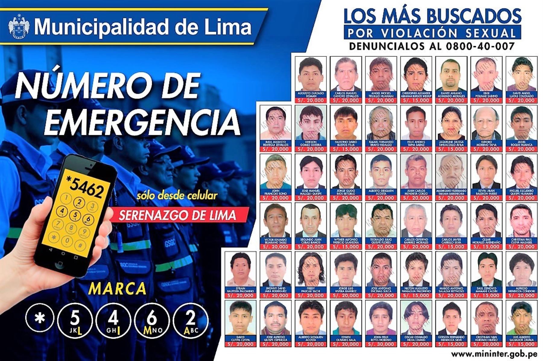 Difunden en colegios de Lima afiches con rostros de los 50 violadores más buscados. Foto: ANDINA/Difusión.