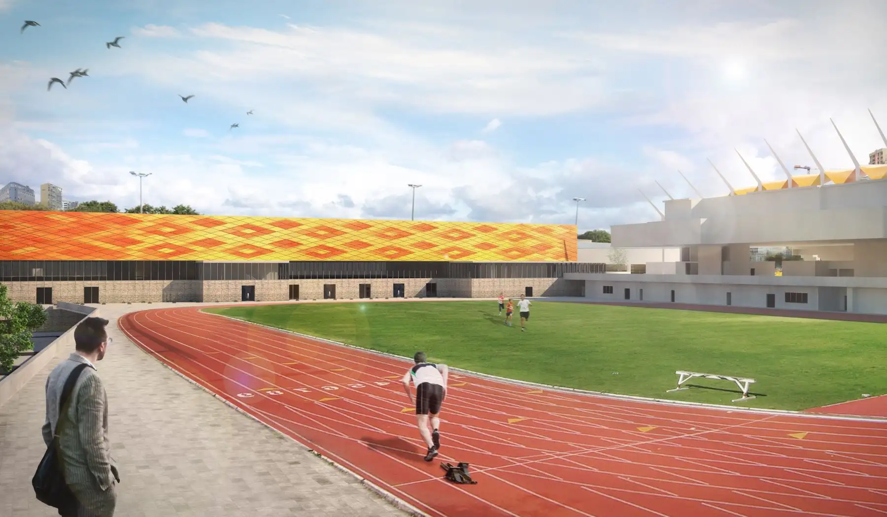 Cancha de calentamiento de Atletismo en la Videna en 3dCortesía