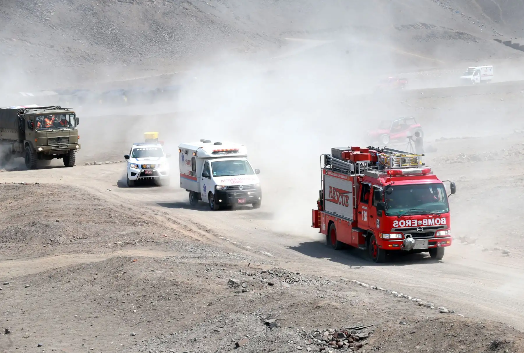 Convoy de ambulancias durante la presentación de la 1ª Brigada Multipropósito Mariscal del Perú Eloy Gaspar Ureta Montehermoso del Ejército del Perú. Foto: ANDINA/Norman Córdova