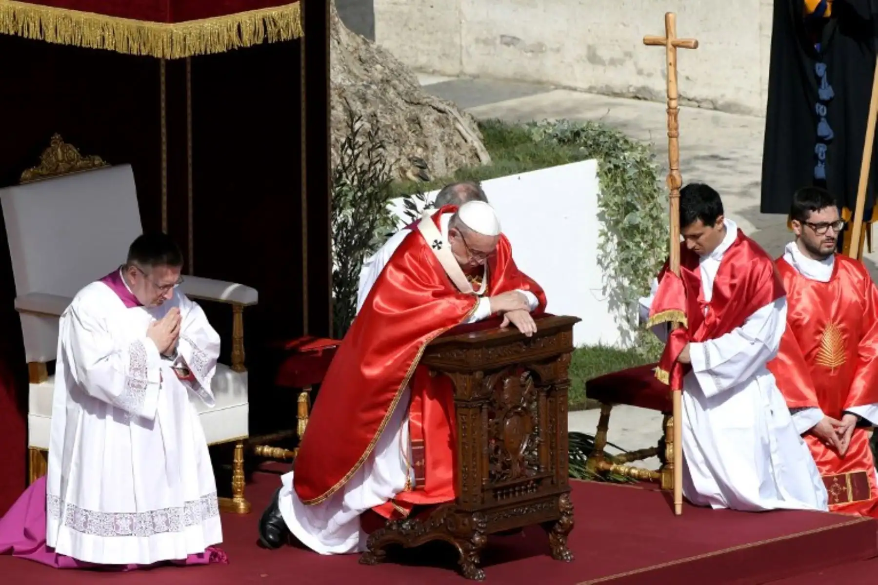 El Papa Francisco dirige la misa del Domingo de Ramos en la plaza de San Pedro.Foto:AFP
