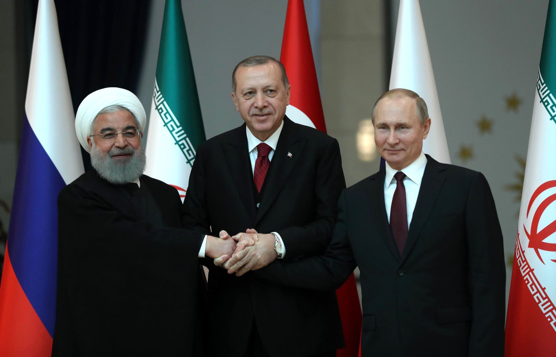 Los presidentes de Turquía Recep Tayyip Erdogan, de Rusia Vladimir Putin e Irán, Hassan Rouhani Foto: AFP