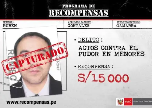 Ministerio del Interior ofrecía 15 mil soles por datos sobre el paradero de Rubén Gonzales Gamarra.