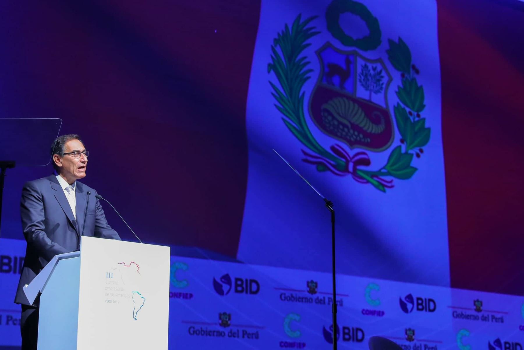El presidente Martín Vizcarra inaugura la III Cumbre Empresarial de las Américas, actividad efectuada en el marco de la VIII Cumbre de las Américas. Foto: ANDINA/ Prensa Presidencia