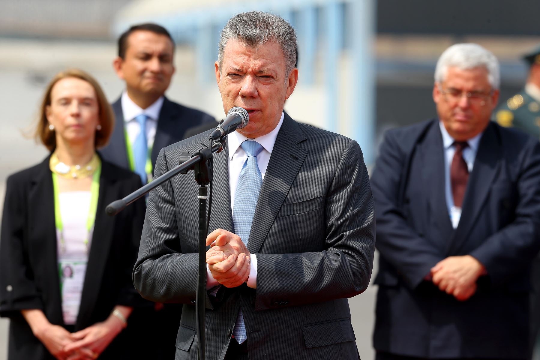 El presidente de Colombia, Juan Manuel Santos, llega a nuestra capital para participar de la VIII Cumbre de las Américas. Foto: ANDINA/Luis Iparraguirre