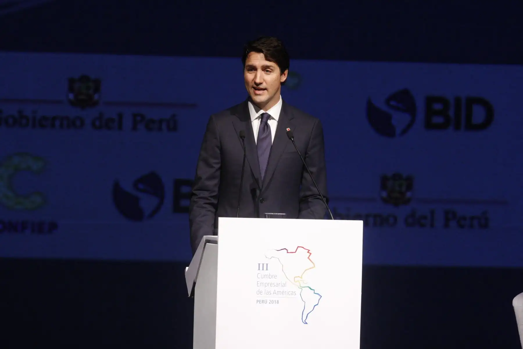 Exposición del primer ministro de Canadá, Justin Trudeau. Foto: ANDINA/Eddy Ramos.