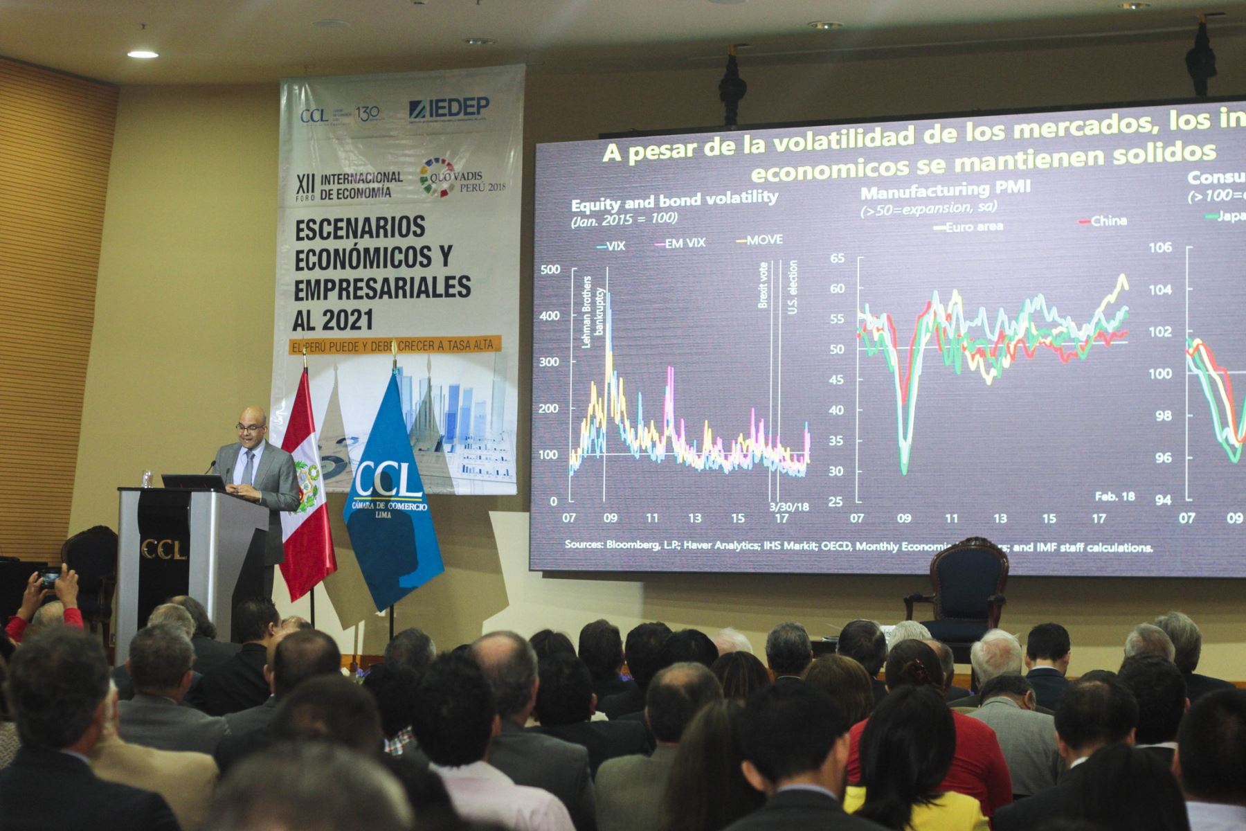 El jefe de la misión para Perú del FMI, Ravi Balakrishnan, expone recomendaciones. Foto: Cortesía CCL.