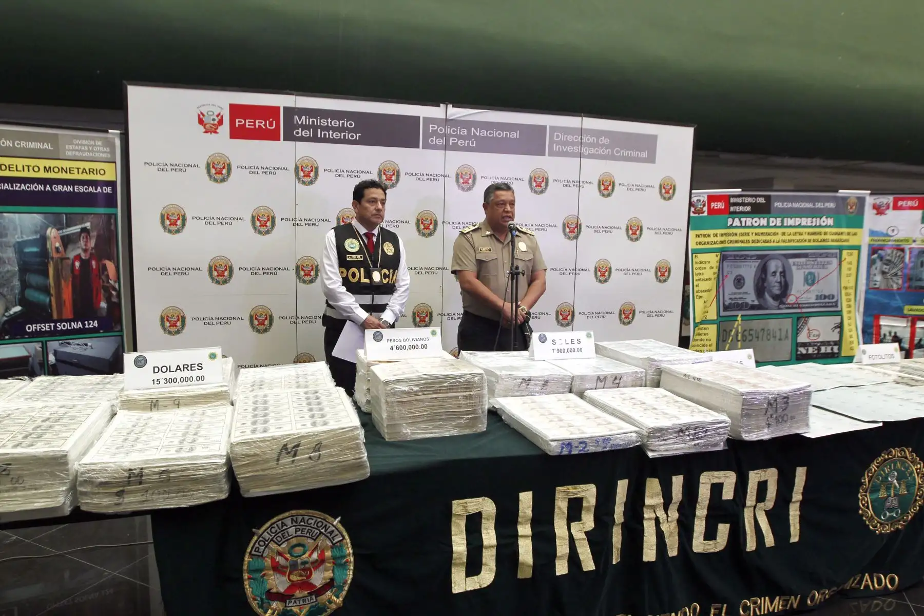 La Policía Nacional del Perú, incautó 15 millones de dólares y detienen a dos falsificadores  en flagrante delito . Foto: ANDINA/Dante Zegarra