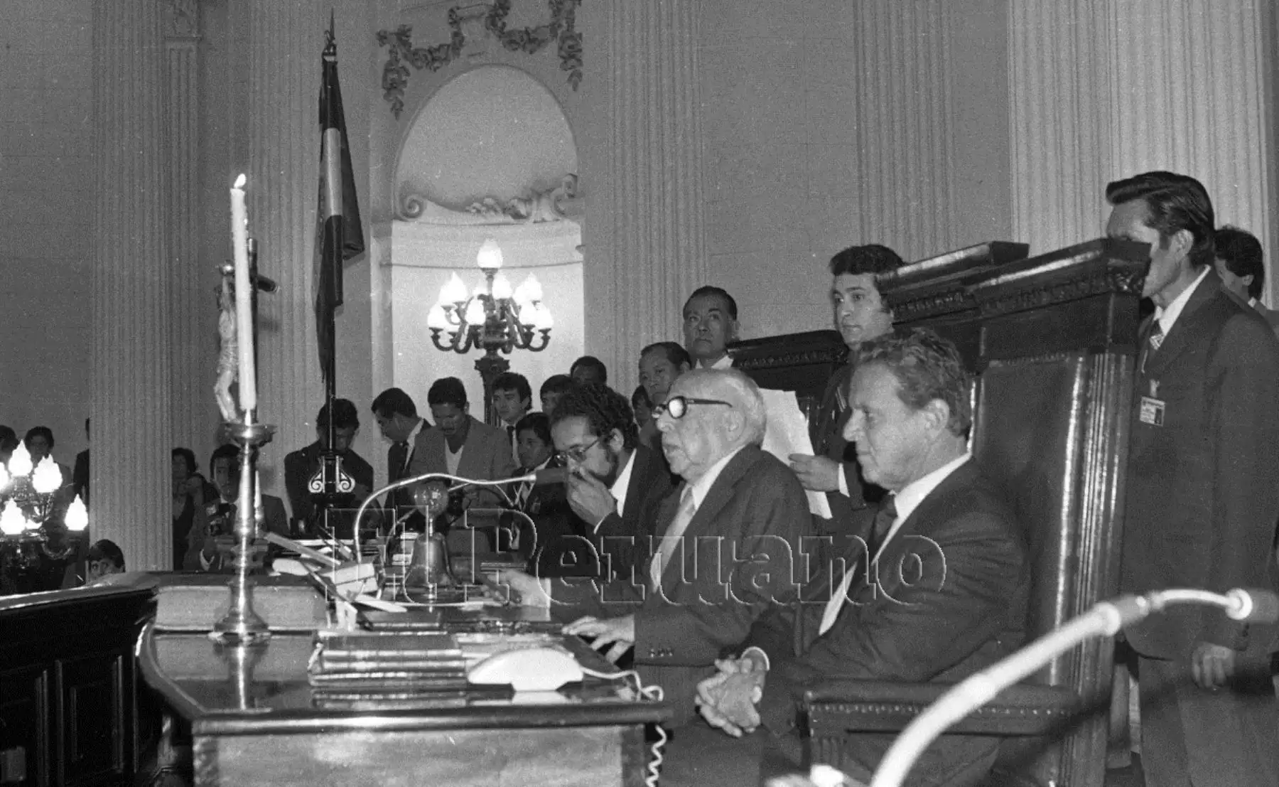 Lima - 12 julio 1985. El doctor Luis Alberto Sánchez asumió la presidencia de la junta preparatoria del Senado de la República, que también integraron Javier Diez Canseco Cisneros y Felipe Osterling Parodi.