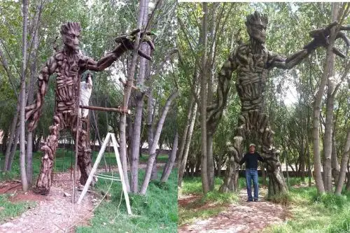 Escultura de Groots, personaje de Marvel, es sensación en humedal de Huasao, ubicado en Cusco. Foto: Cortesía/Juan Challco