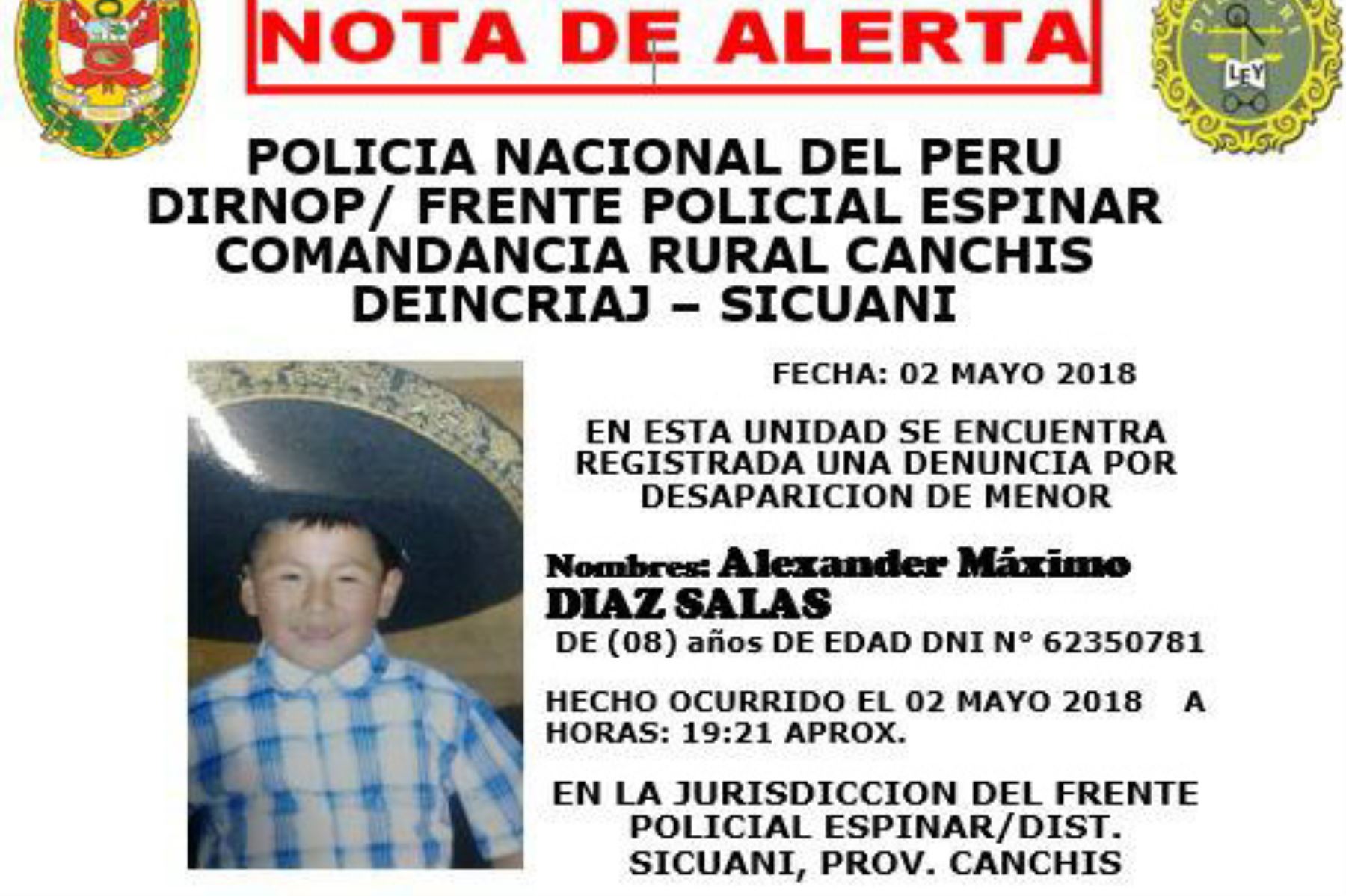 Policía de Cusco busca a escolar desaparecido hace una semana después de salir de colegio. ANDINA/Difusión
